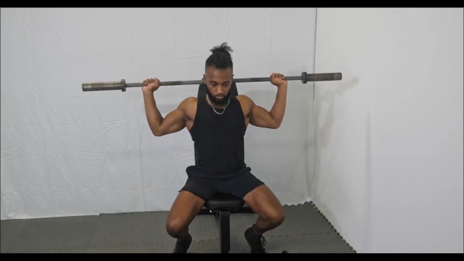 Barbell Behind The Neck Seated Overhead Press/پرس سرشانه هالتر پشت گردن